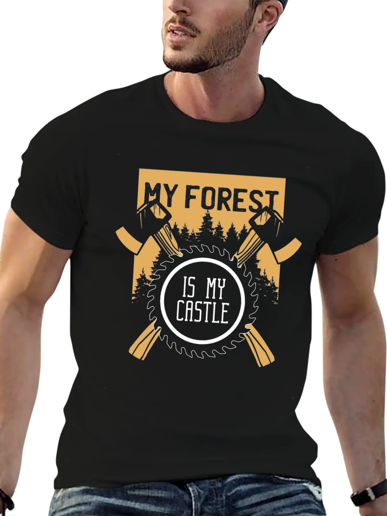 My Forest Is My Castle Lumberjack Chainsaw Ax Casual Graphic T-Shirt – Simple And Comfortable Daily Wear
