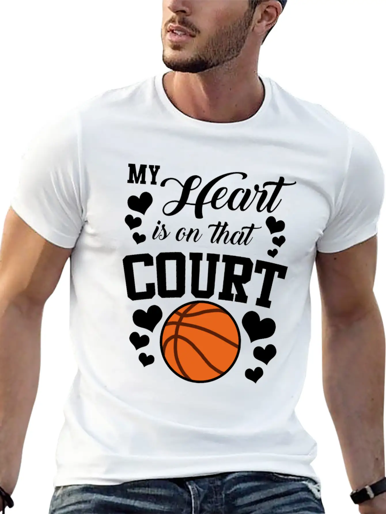 My Heart Is On That Court Basketball Breathable Soft Cotton T-Shirt – Timeless Casual Look
