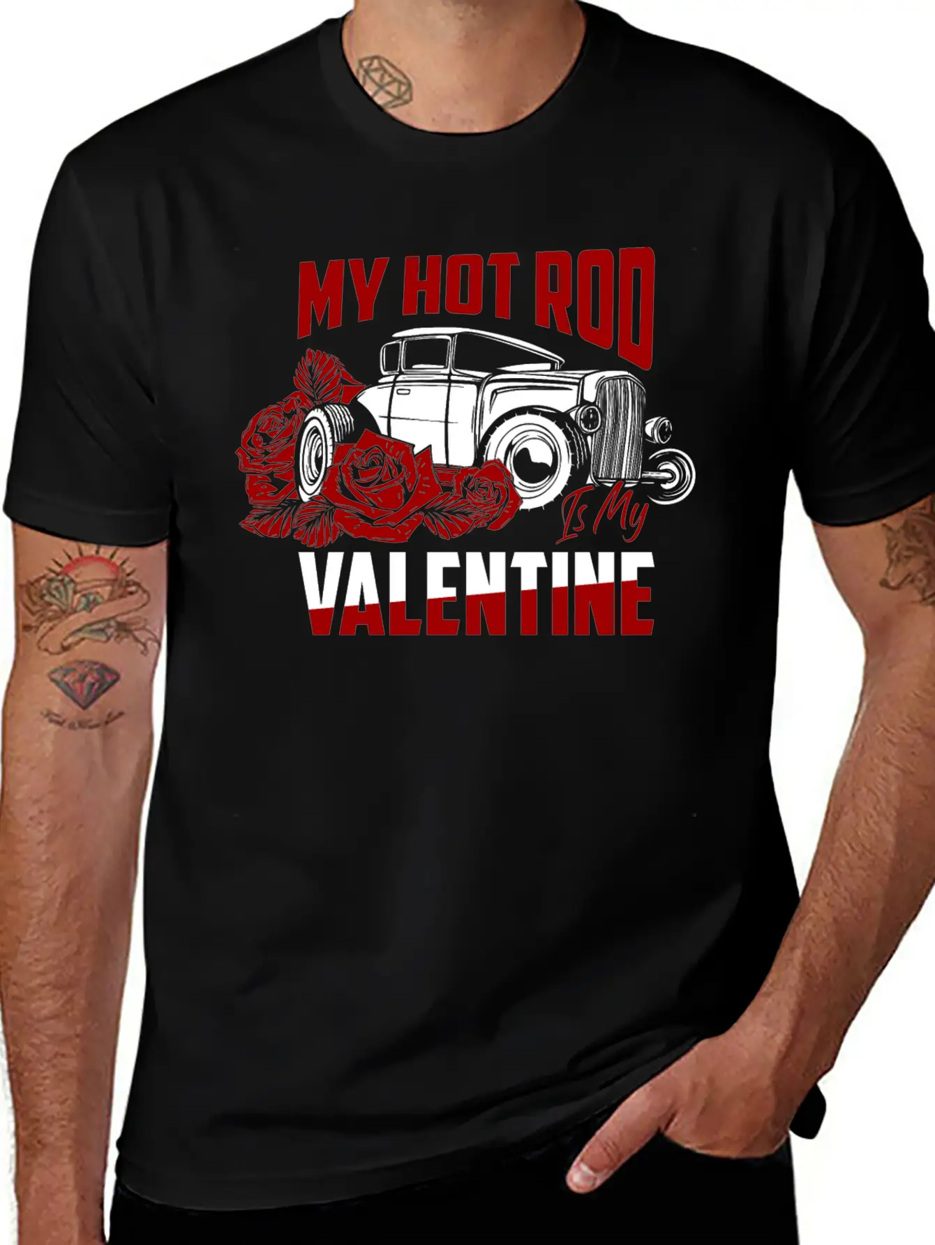 My Hot Rod Is My Valentine Classic Retro Car Unisex Short Sleeve Soft Cotton T-Shirt – Casual Everyday Wear