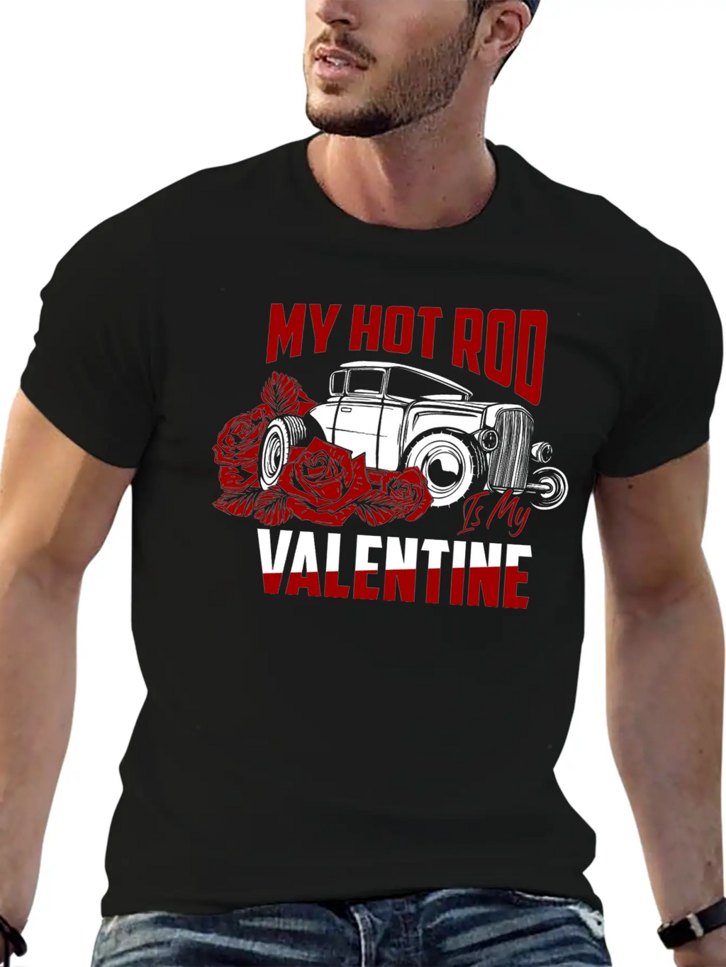 My Hot Rod Is My Valentine Classic Retro Car Unisex Short Sleeve Soft Cotton T-Shirt – Casual Everyday Wear