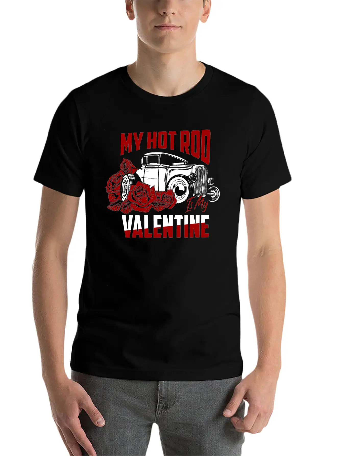 My Hot Rod Is My Valentine Classic Retro Car Unisex Short Sleeve Soft Cotton T-Shirt – Casual Everyday Wear