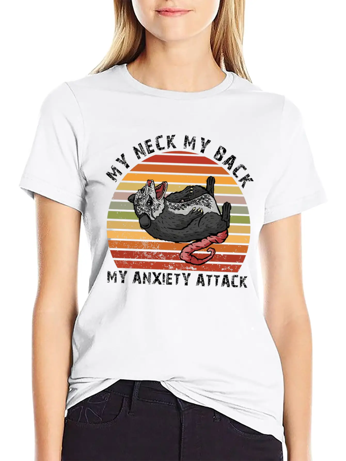 My Neck My Back My Anxiety Attack Opossum Unisex Short Sleeve Soft Cotton T-Shirt – Casual Everyday Wear