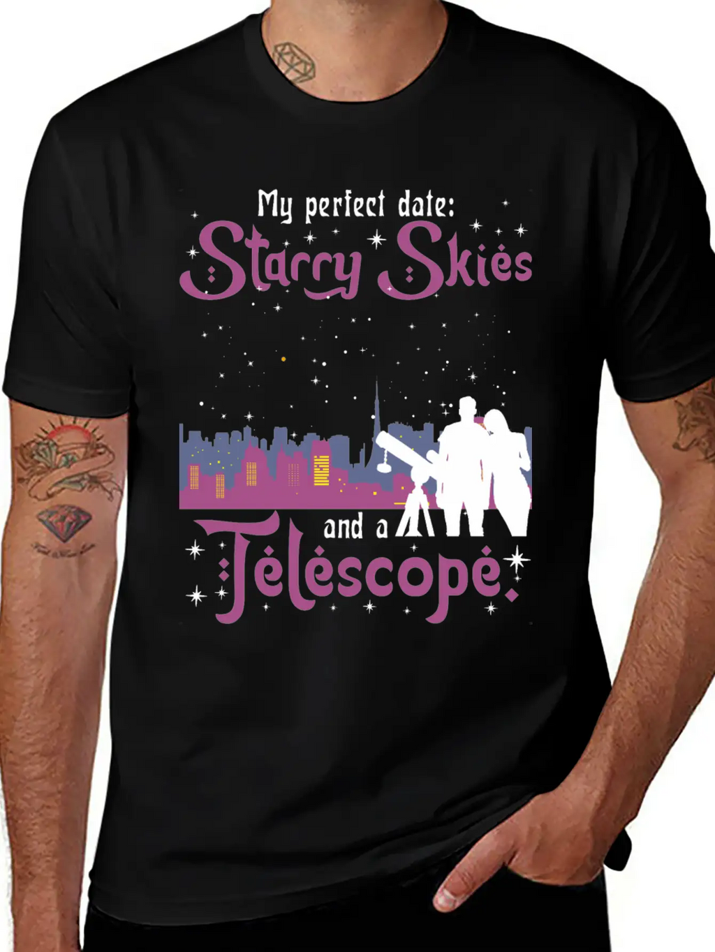 My Perfect Date: Starry Skies And A Telescope. Unisex Short Sleeve Soft Cotton T-Shirt – Casual Everyday Wear