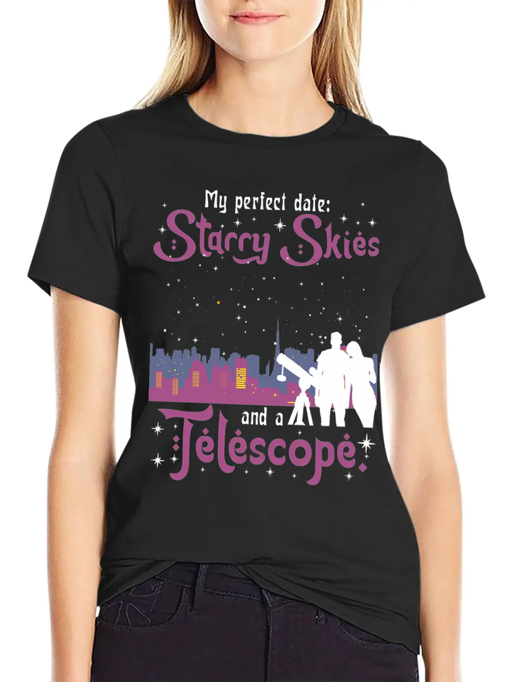 My Perfect Date: Starry Skies And A Telescope. Unisex Short Sleeve Soft Cotton T-Shirt – Casual Everyday Wear