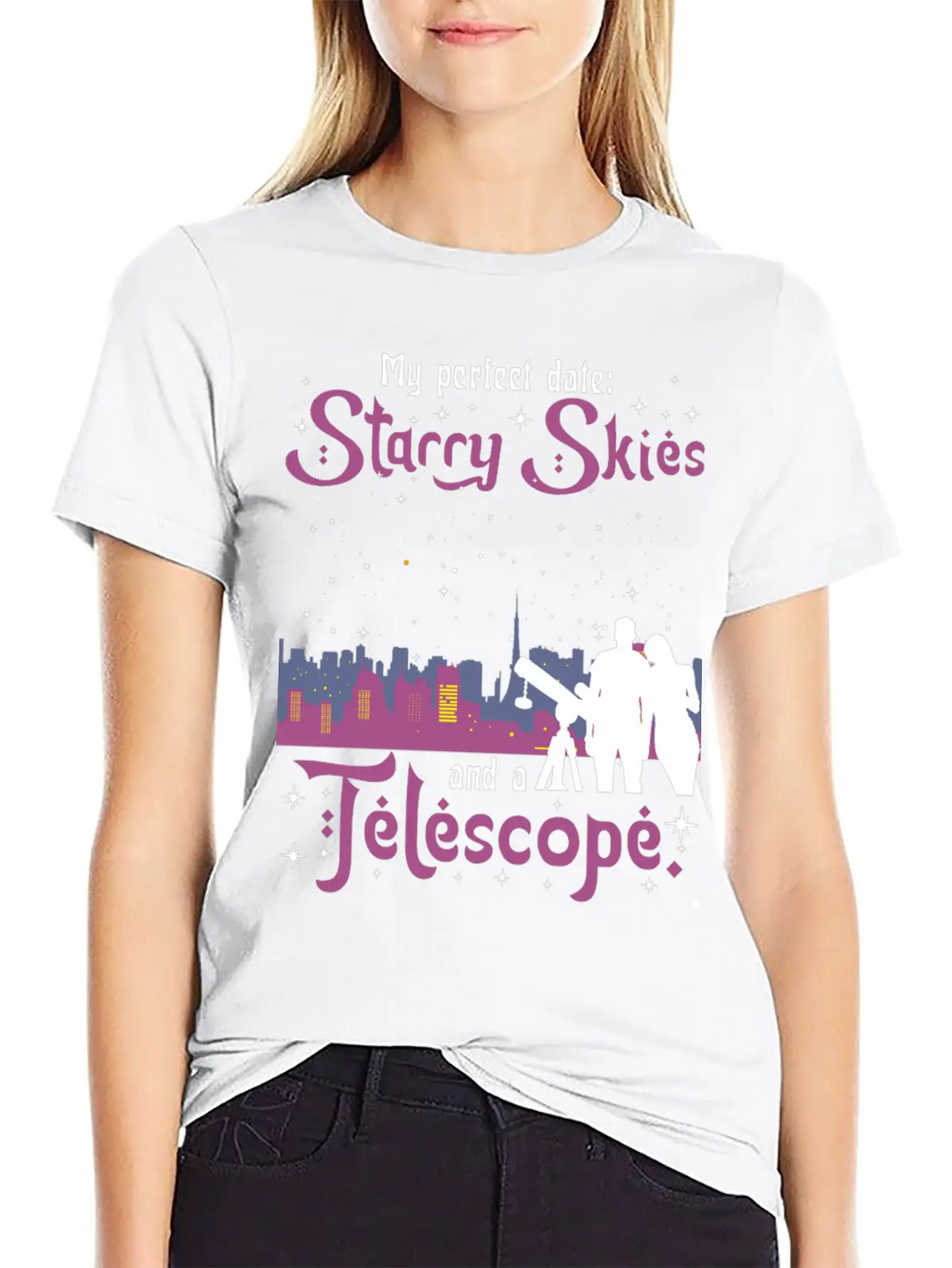 My Perfect Date: Starry Skies And A Telescope. Unisex Short Sleeve Soft Cotton T-Shirt – Casual Everyday Wear