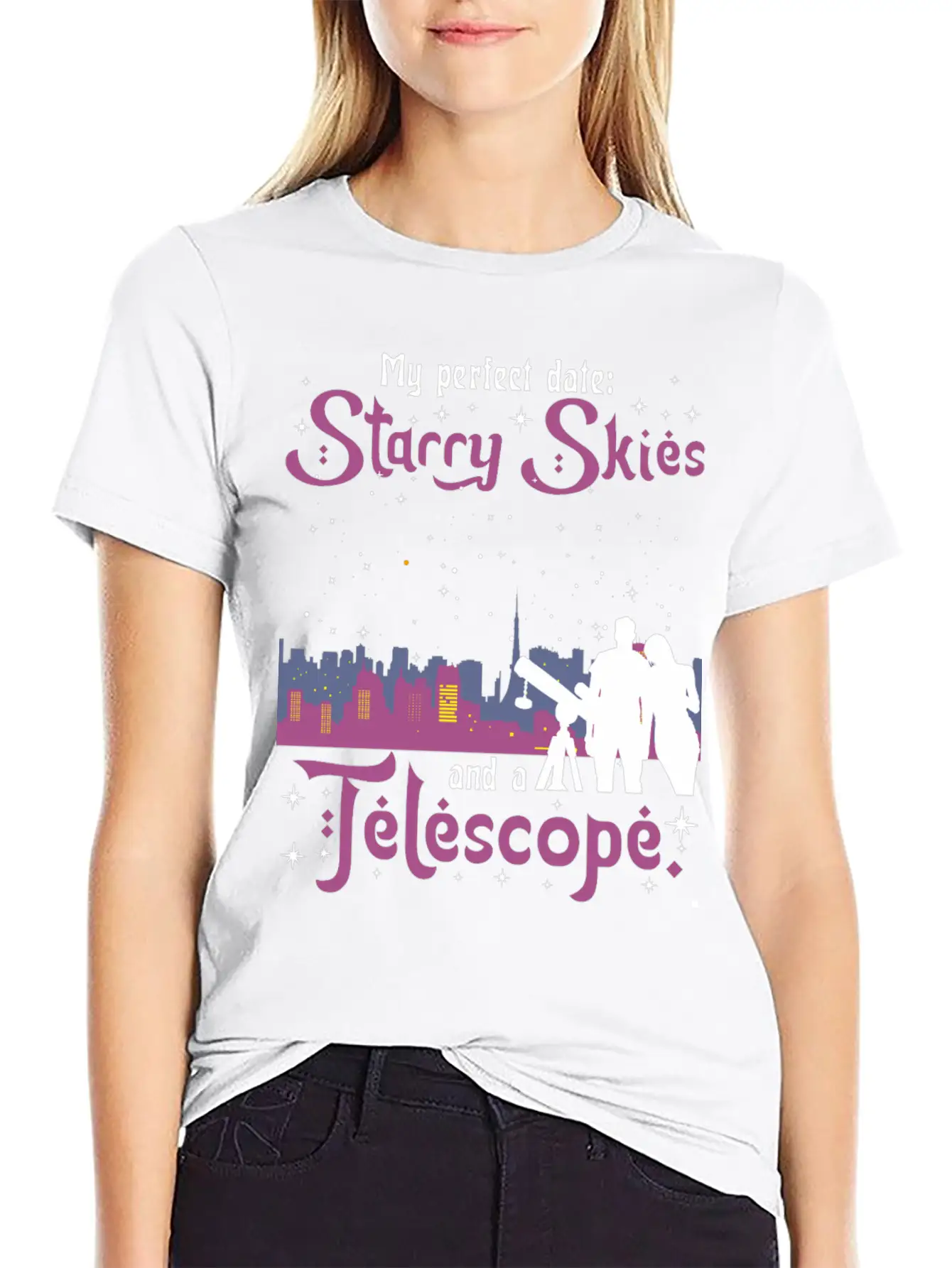 My Perfect Date: Starry Skies And A Telescope. Unisex Short Sleeve Soft Cotton T-Shirt – Casual Everyday Wear