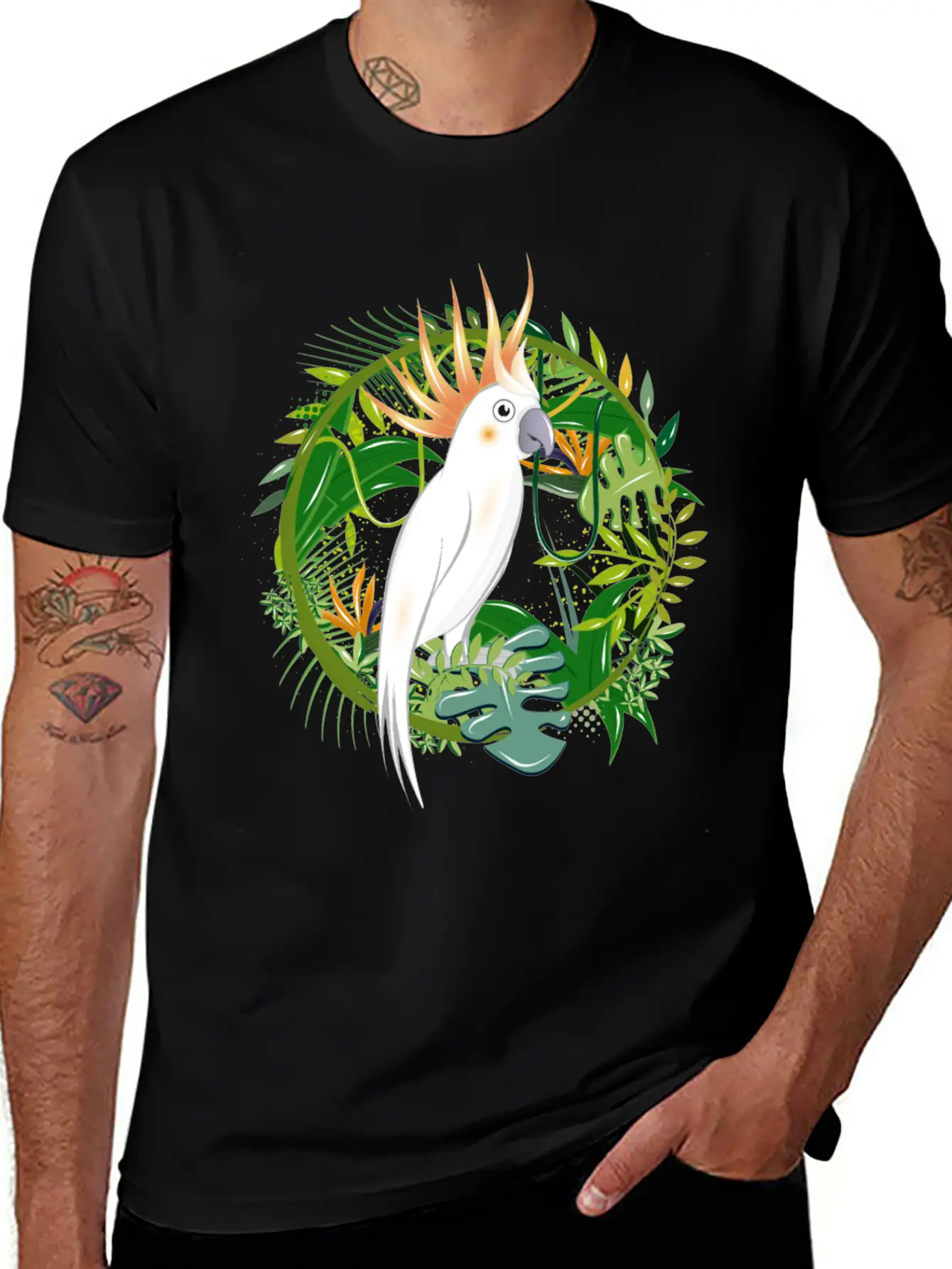 Mysterious Jungle With Cockatoo Bird Essential Cotton Tee For Daily Outfits – Unisex Style