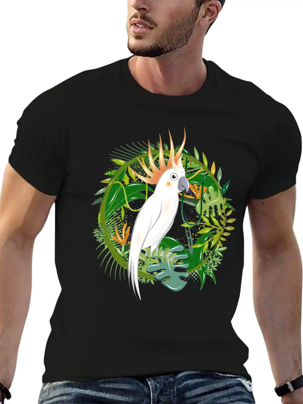 Mysterious Jungle With Cockatoo Bird Essential Cotton Tee For Daily Outfits – Unisex Style