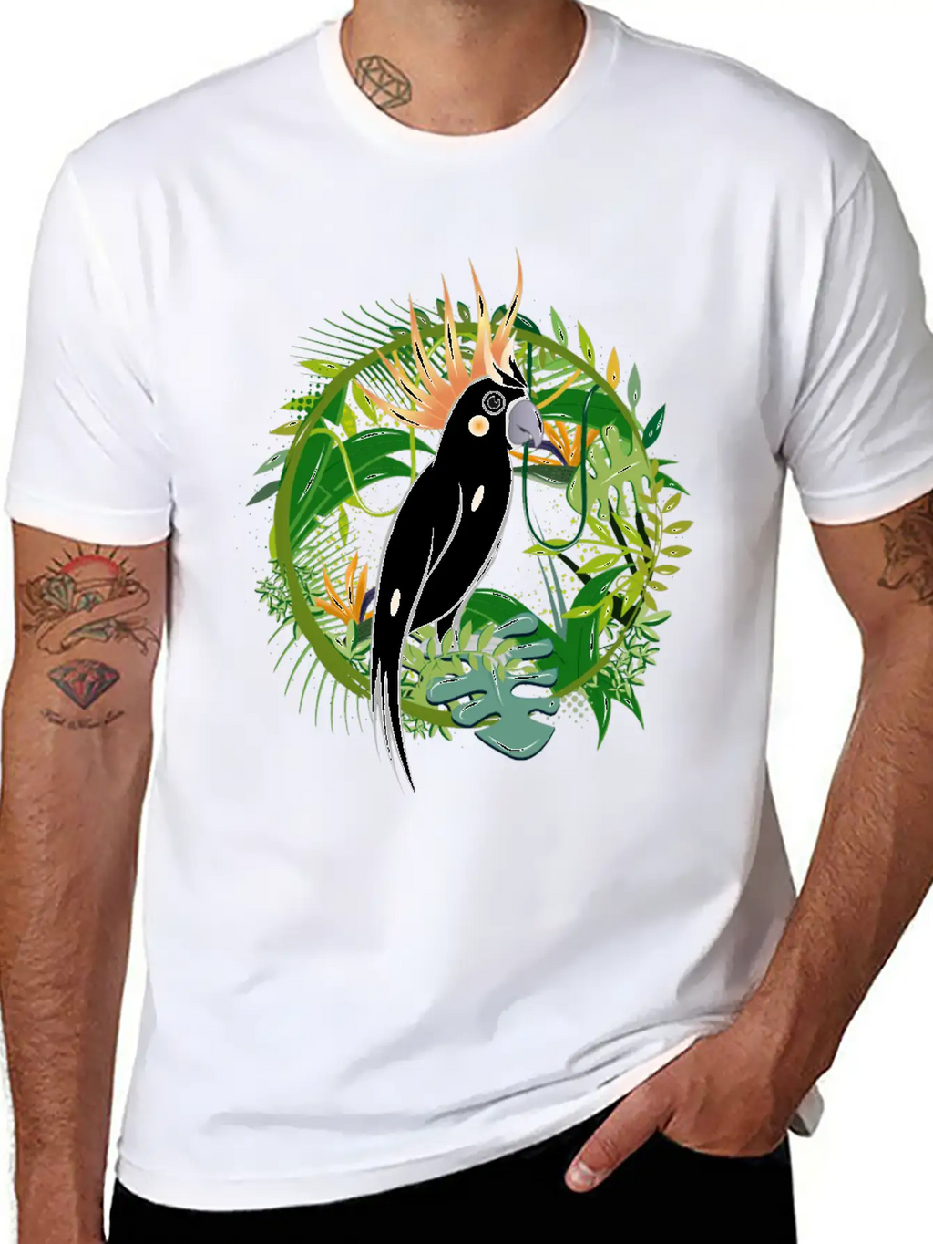 Mysterious Jungle With Cockatoo Bird Essential Cotton Tee For Daily Outfits – Unisex Style