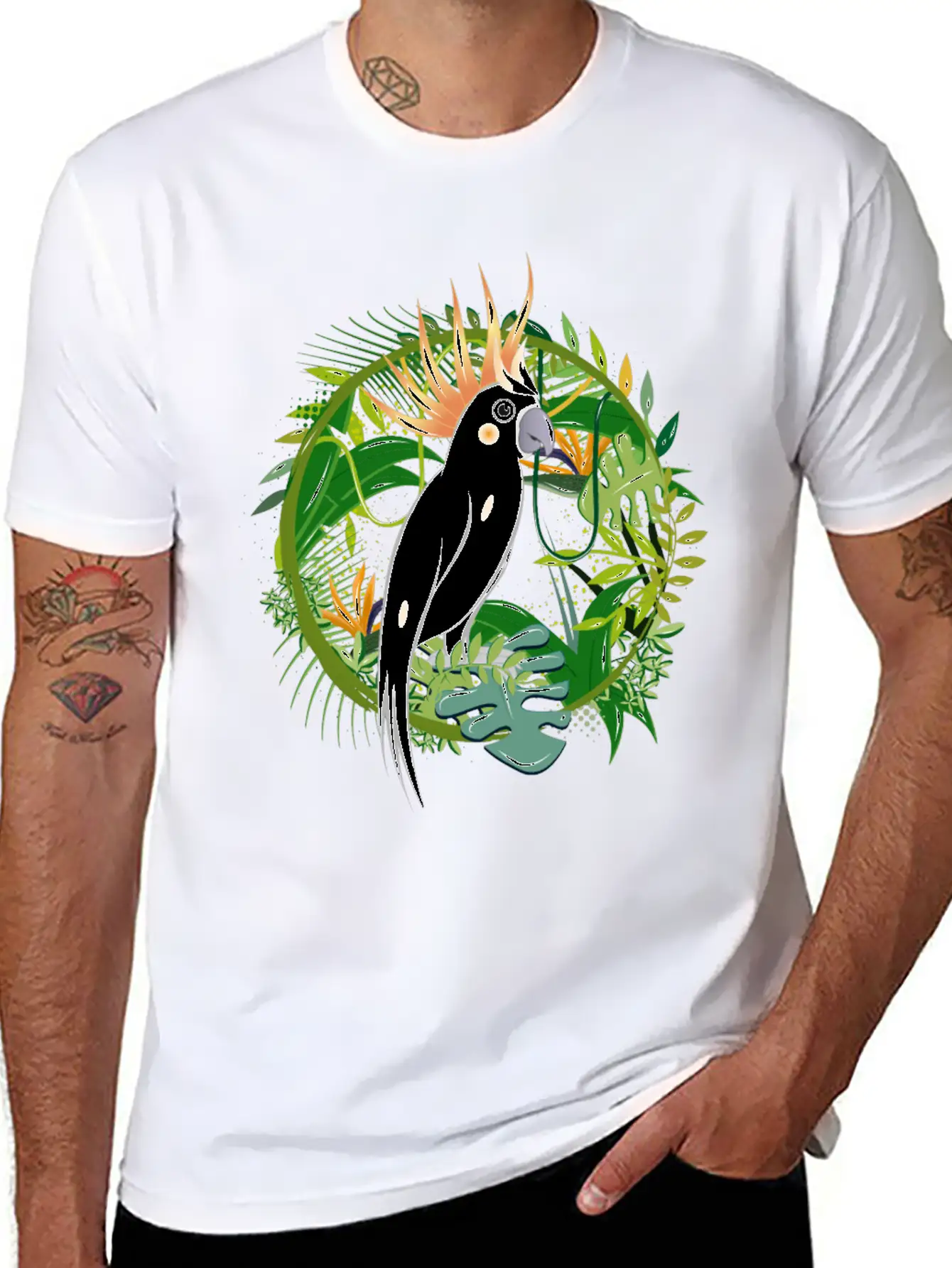 Mysterious Jungle With Cockatoo Bird Essential Cotton Tee For Daily Outfits – Unisex Style