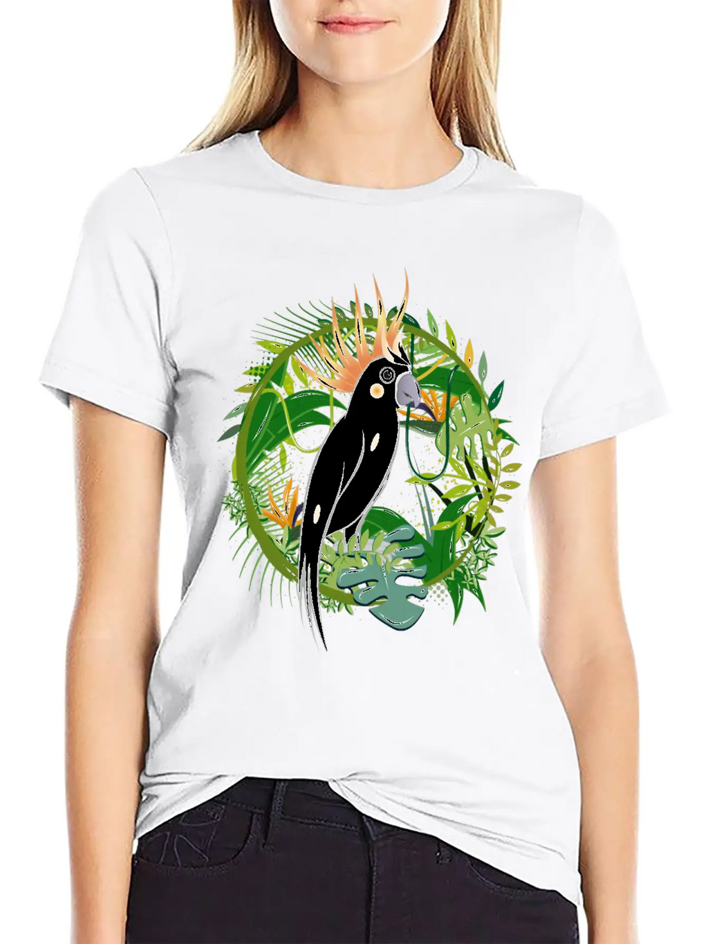 Mysterious Jungle With Cockatoo Bird Essential Cotton Tee For Daily Outfits – Unisex Style