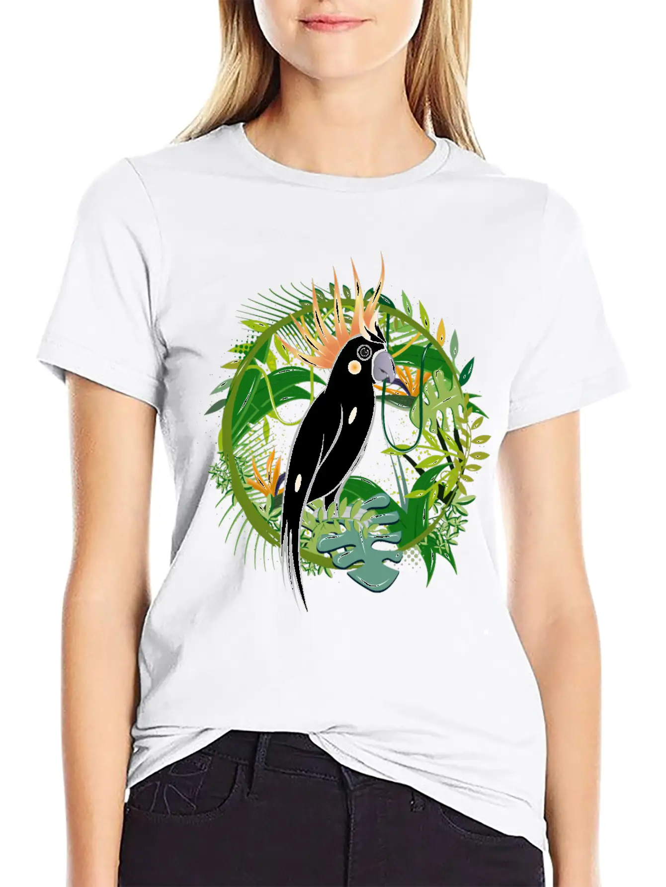 Mysterious Jungle With Cockatoo Bird Essential Cotton Tee For Daily Outfits – Unisex Style