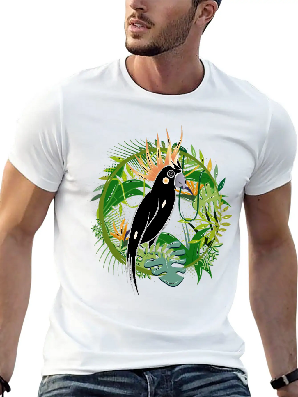 Mysterious Jungle With Cockatoo Bird Essential Cotton Tee For Daily Outfits – Unisex Style