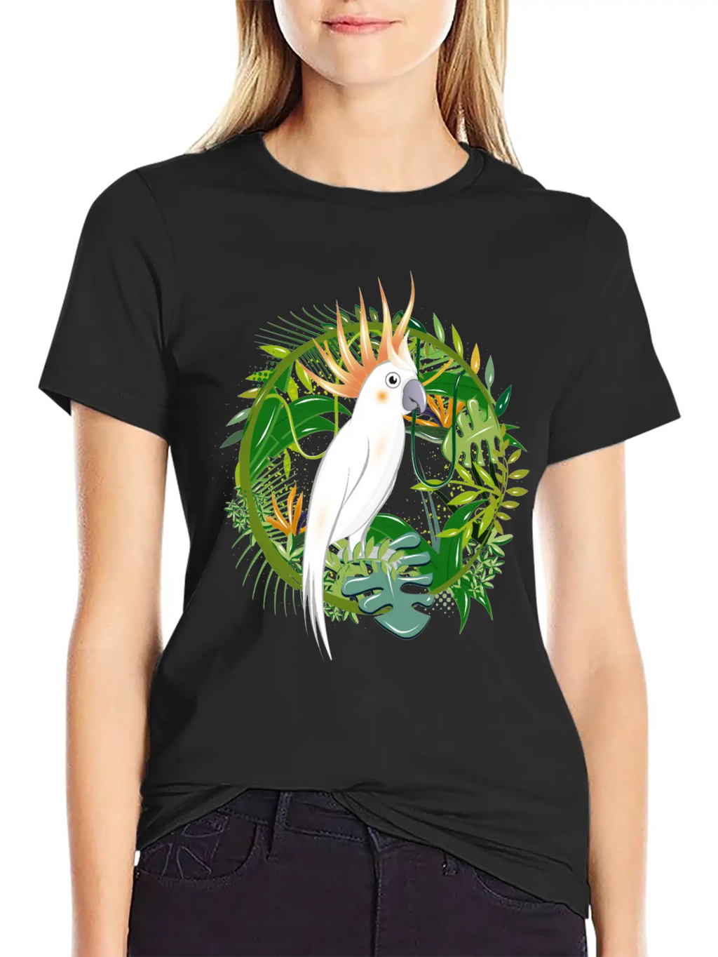 Mysterious Jungle With Cockatoo Bird Essential Cotton Tee For Daily Outfits – Unisex Style