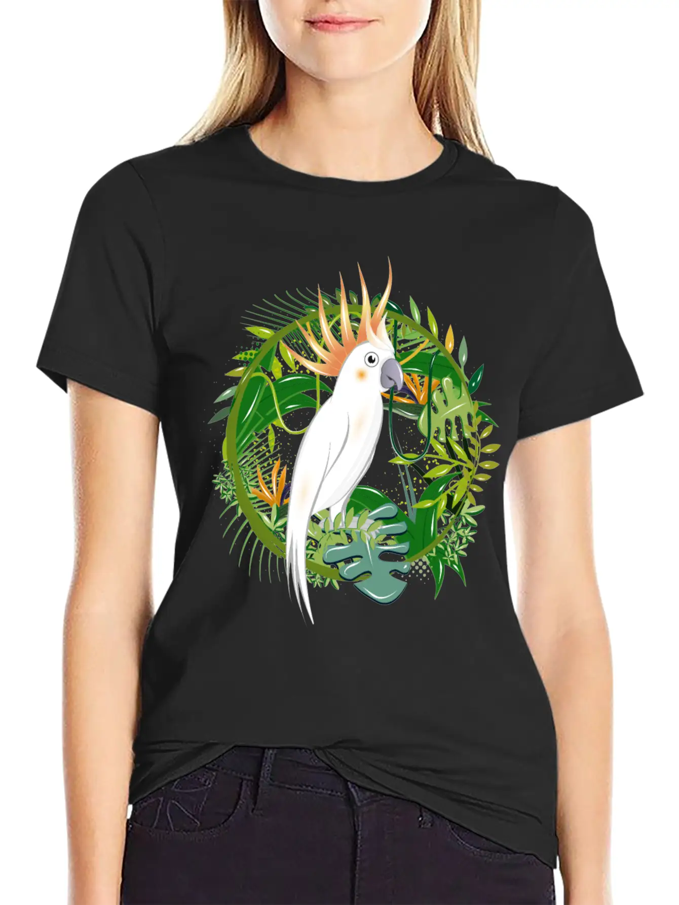 Mysterious Jungle With Cockatoo Bird Essential Cotton Tee For Daily Outfits – Unisex Style