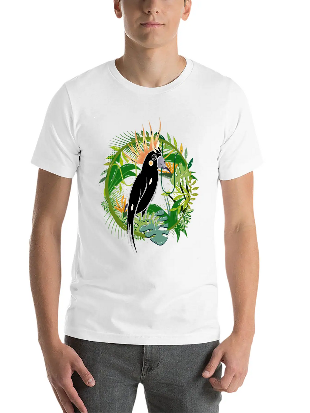 Mysterious Jungle With Cockatoo Bird Essential Cotton Tee For Daily Outfits – Unisex Style