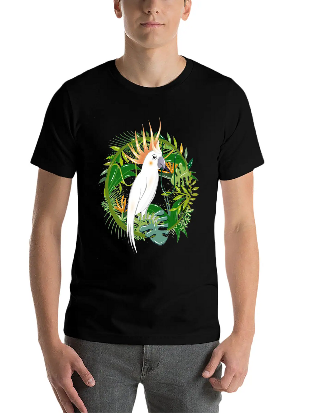 Mysterious Jungle With Cockatoo Bird Essential Cotton Tee For Daily Outfits – Unisex Style