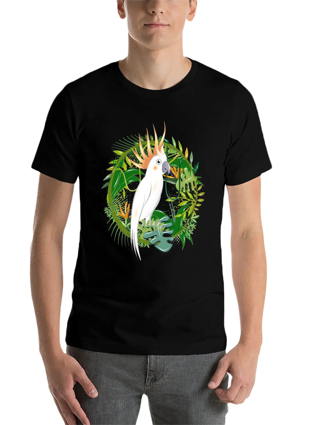 Mysterious Jungle With Cockatoo Bird Essential Cotton Tee For Daily Outfits – Unisex Style