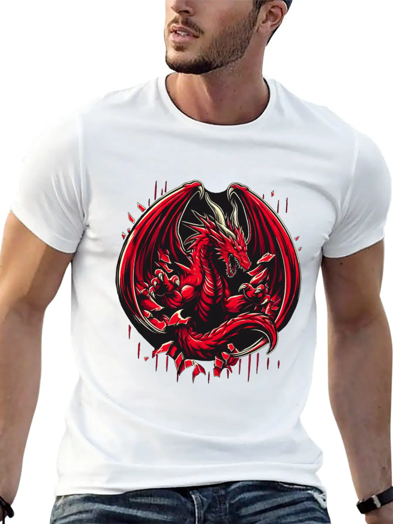 Mystery Legendary Red Fire Dragon Mythical 3D Epic Unisex Short Sleeve Soft Cotton T-Shirt – Casual Everyday Wear