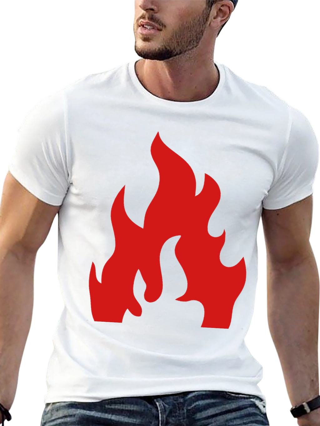 Bold Red Flame Graphic Black T-Shirt