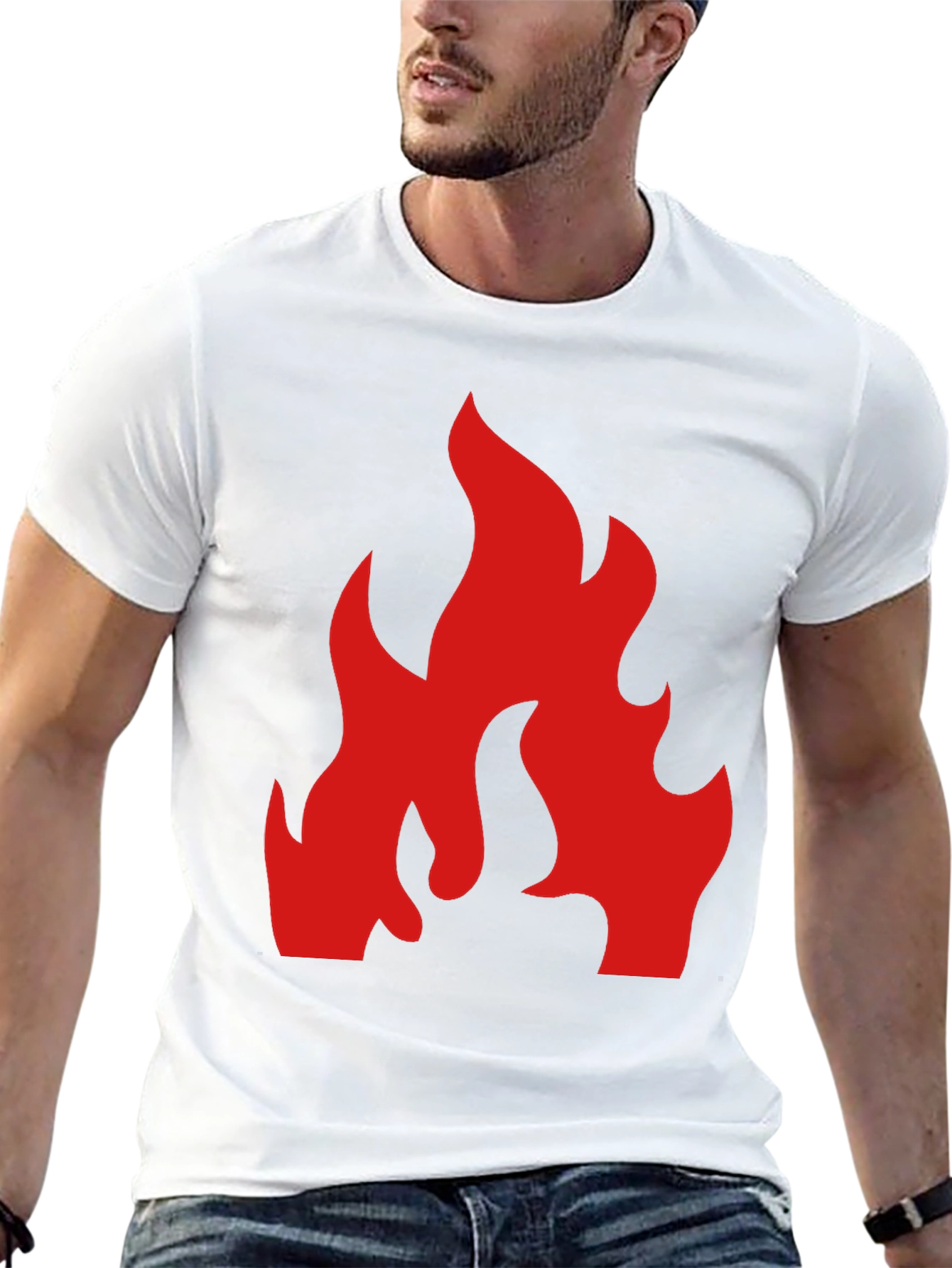 Bold Red Flame Graphic Black T-Shirt