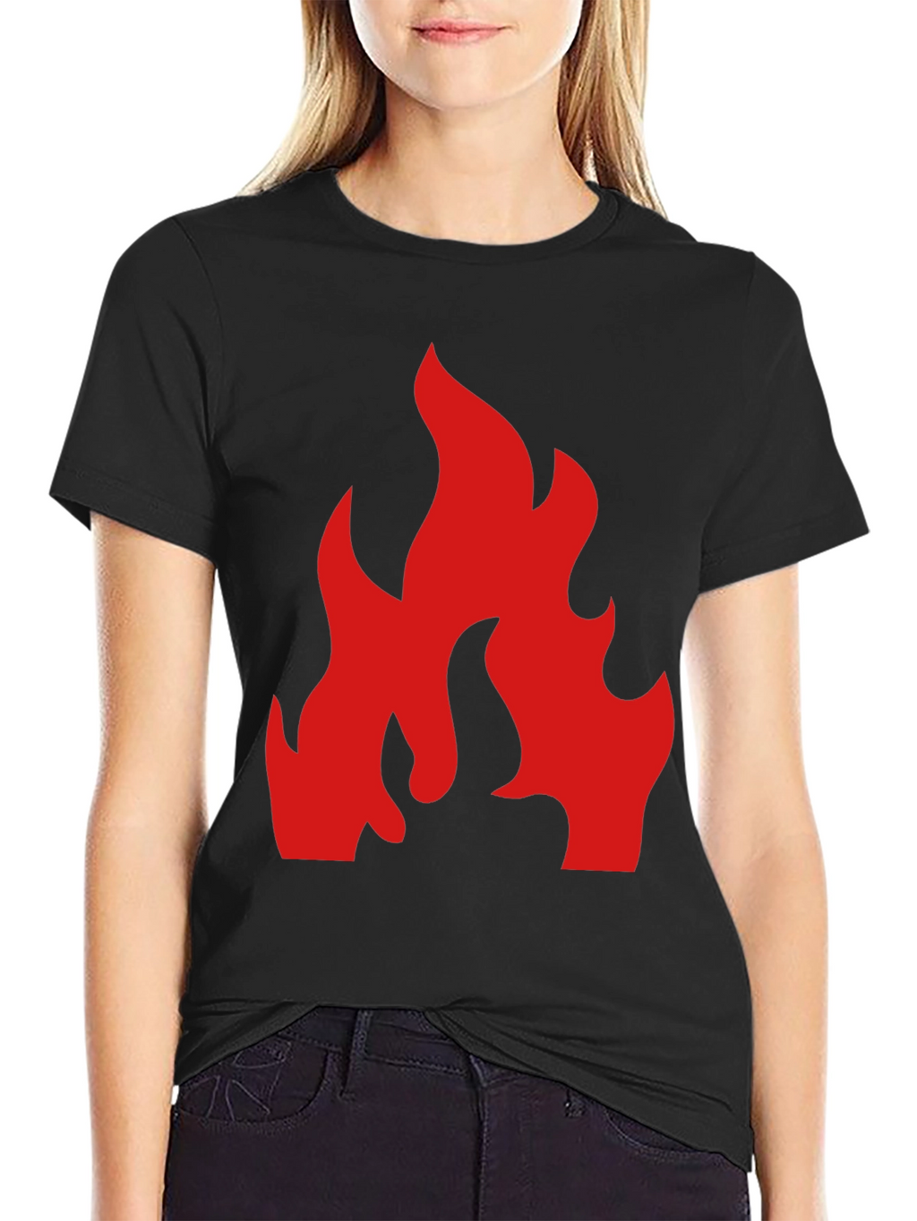 Bold Red Flame Graphic Black T-Shirt