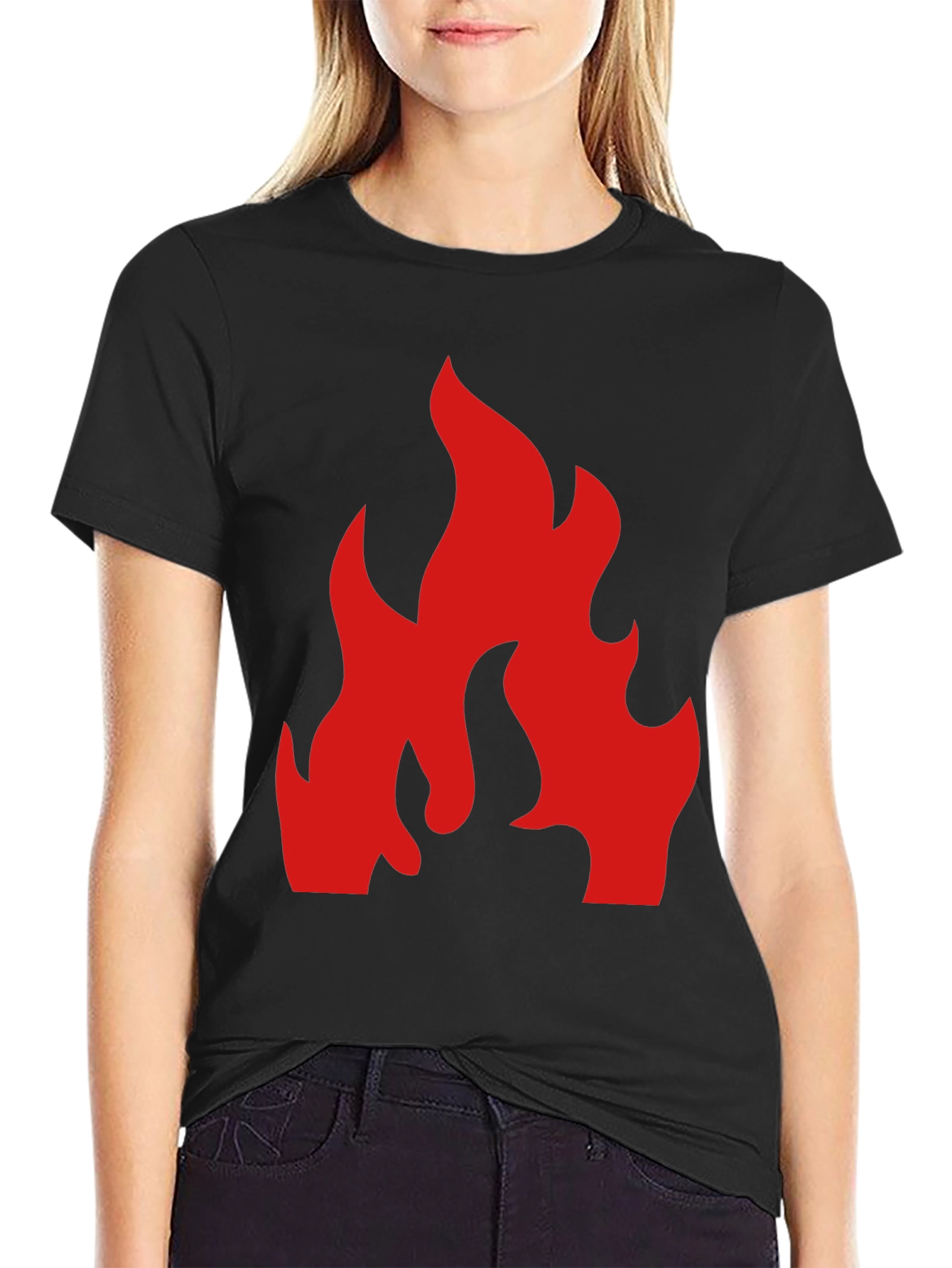 Bold Red Flame Graphic Black T-Shirt