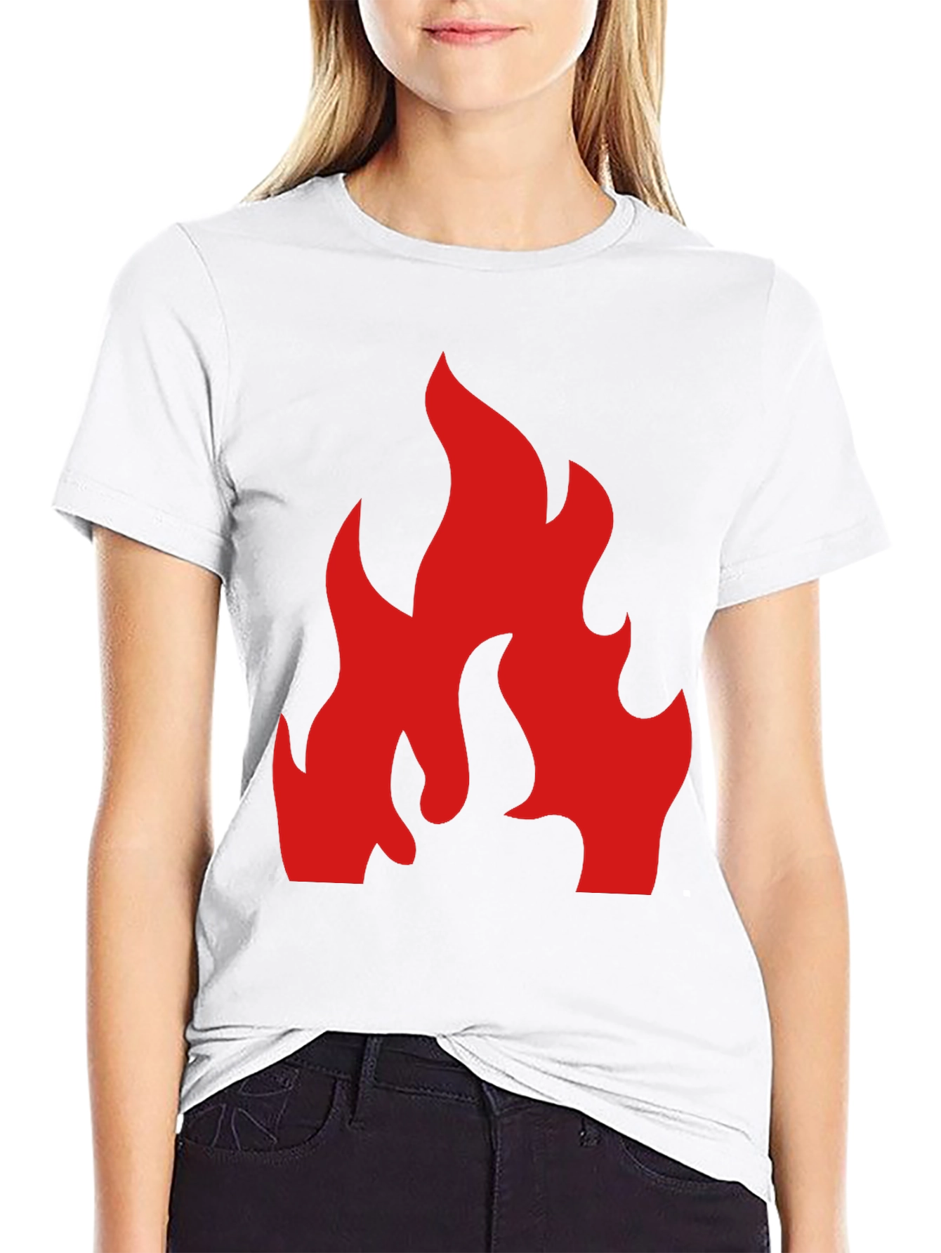 Bold Red Flame Graphic Black T-Shirt