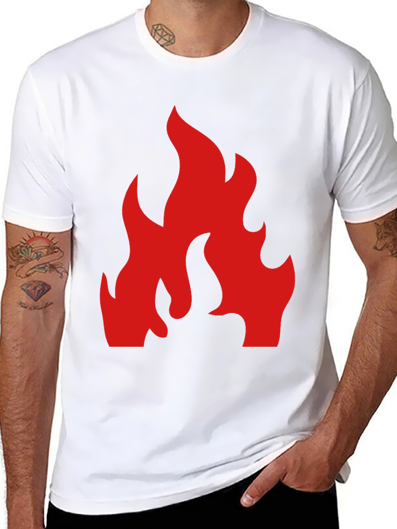 Bold Red Flame Graphic Black T-Shirt