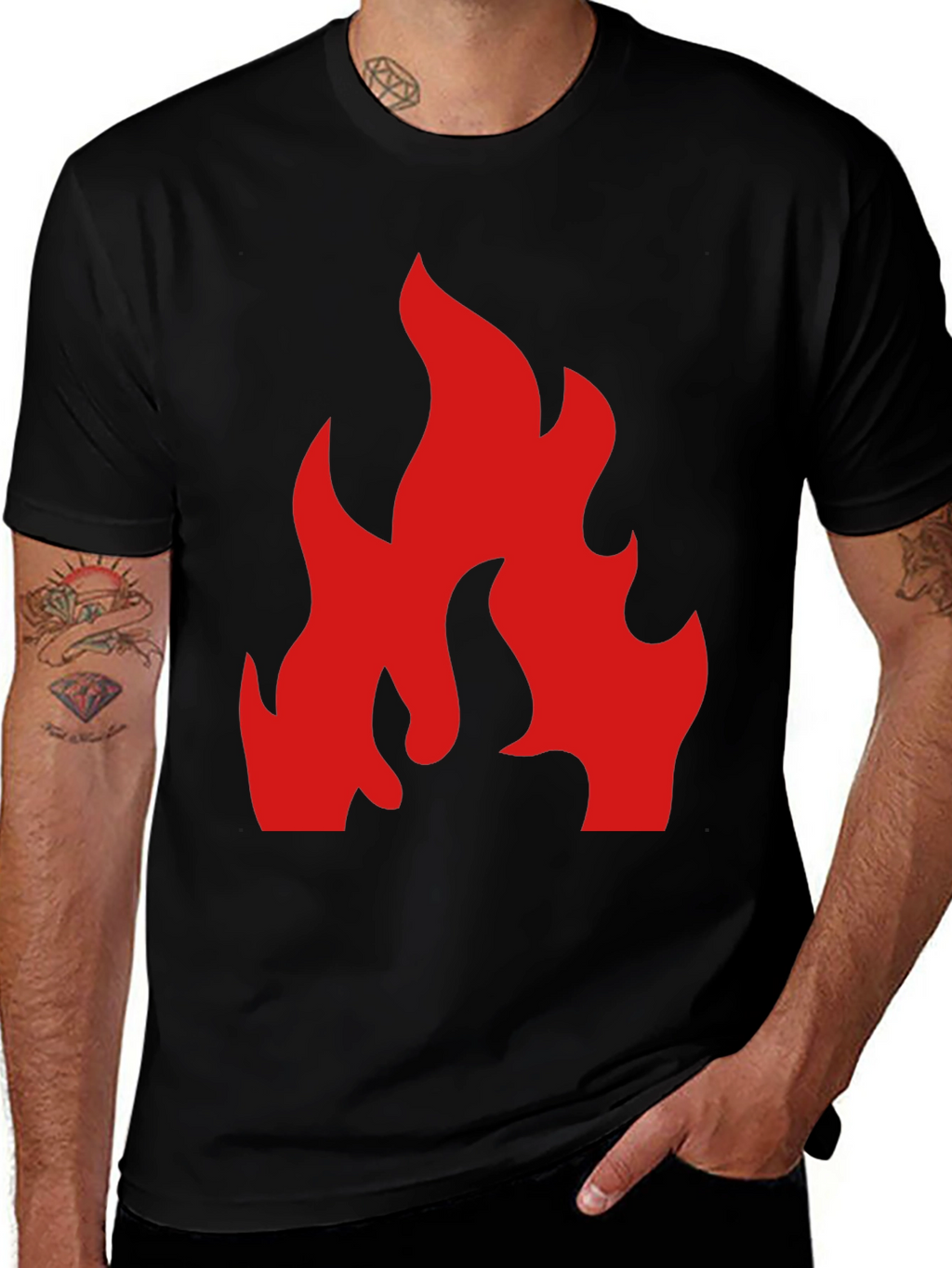 Bold Red Flame Graphic Black T-Shirt