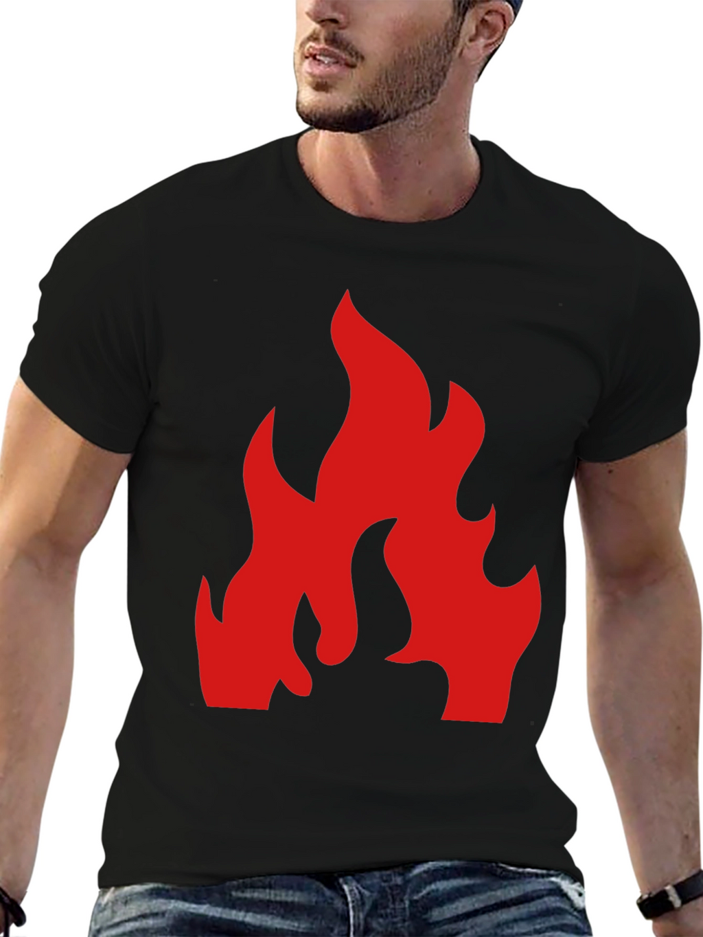Bold Red Flame Graphic Black T-Shirt