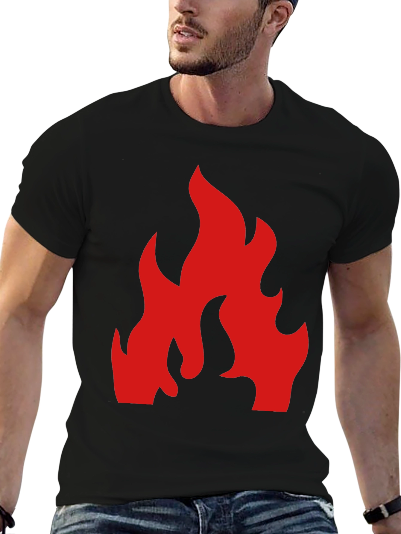 Bold Red Flame Graphic Black T-Shirt