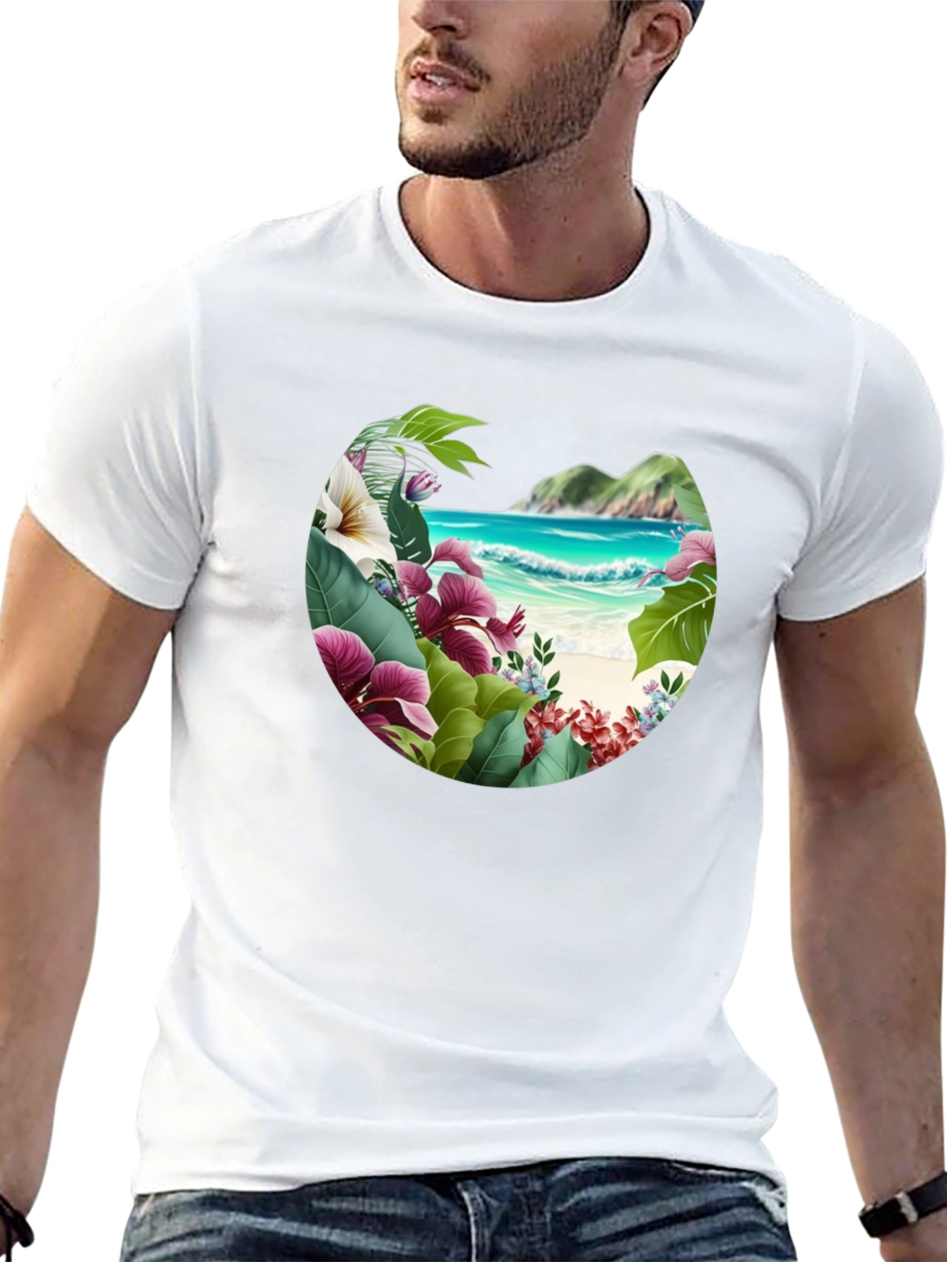 Tropical Island Floral Graphic Mens T-Shirt