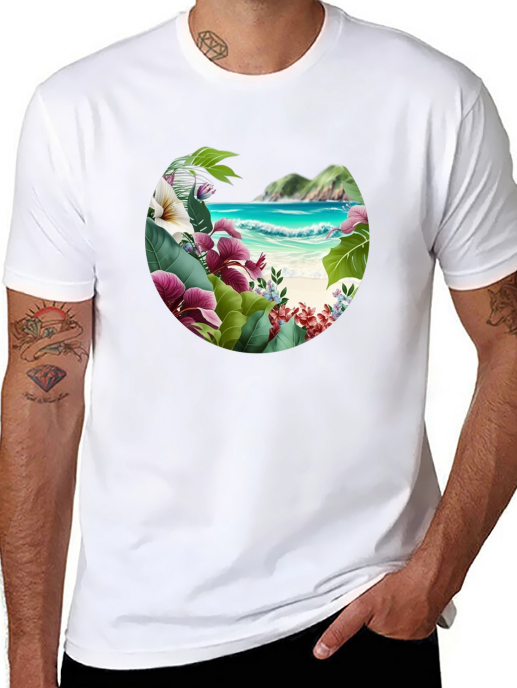 Tropical Island Floral Graphic Mens T-Shirt