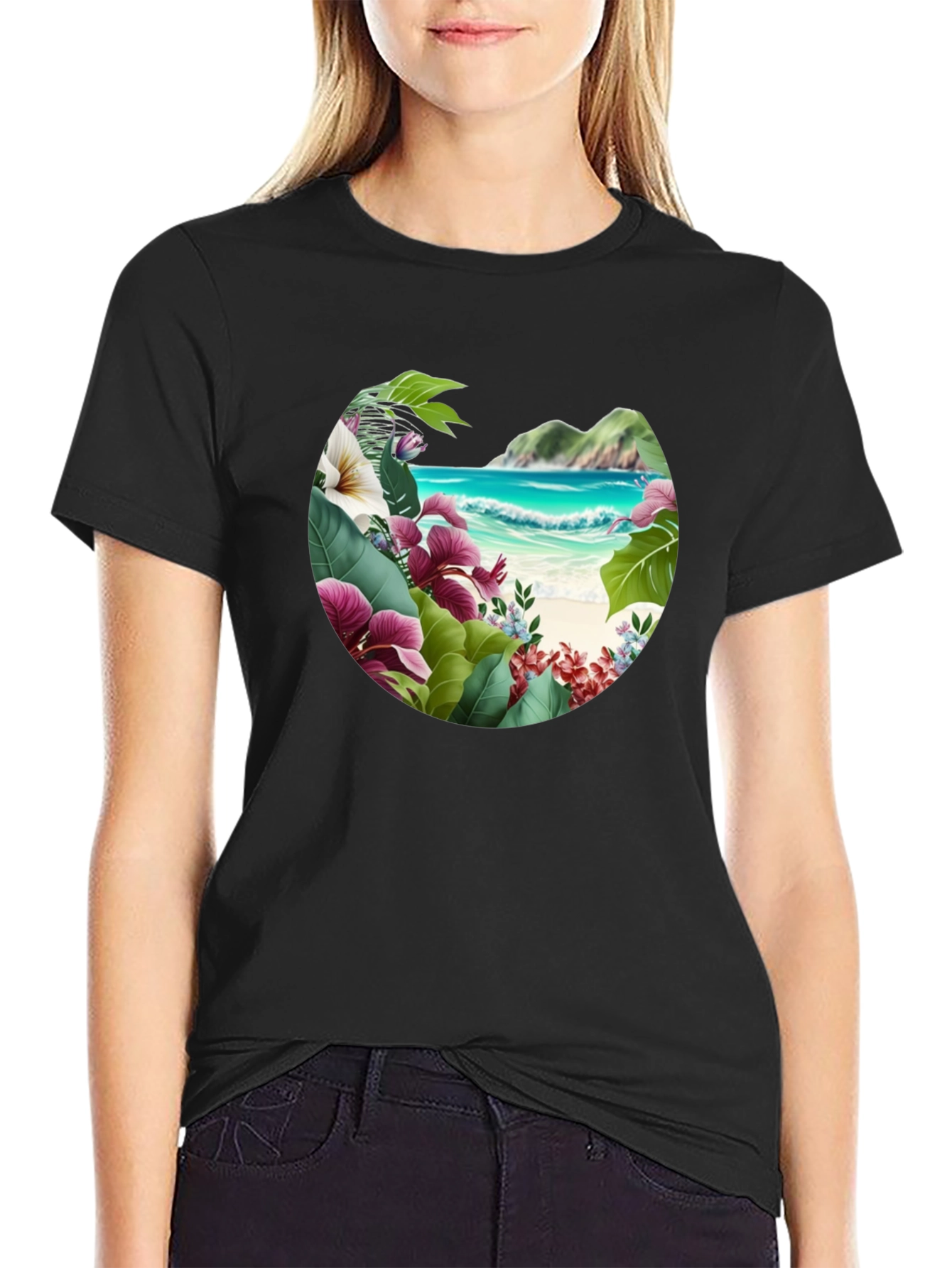 Tropical Island Floral Graphic Mens T-Shirt