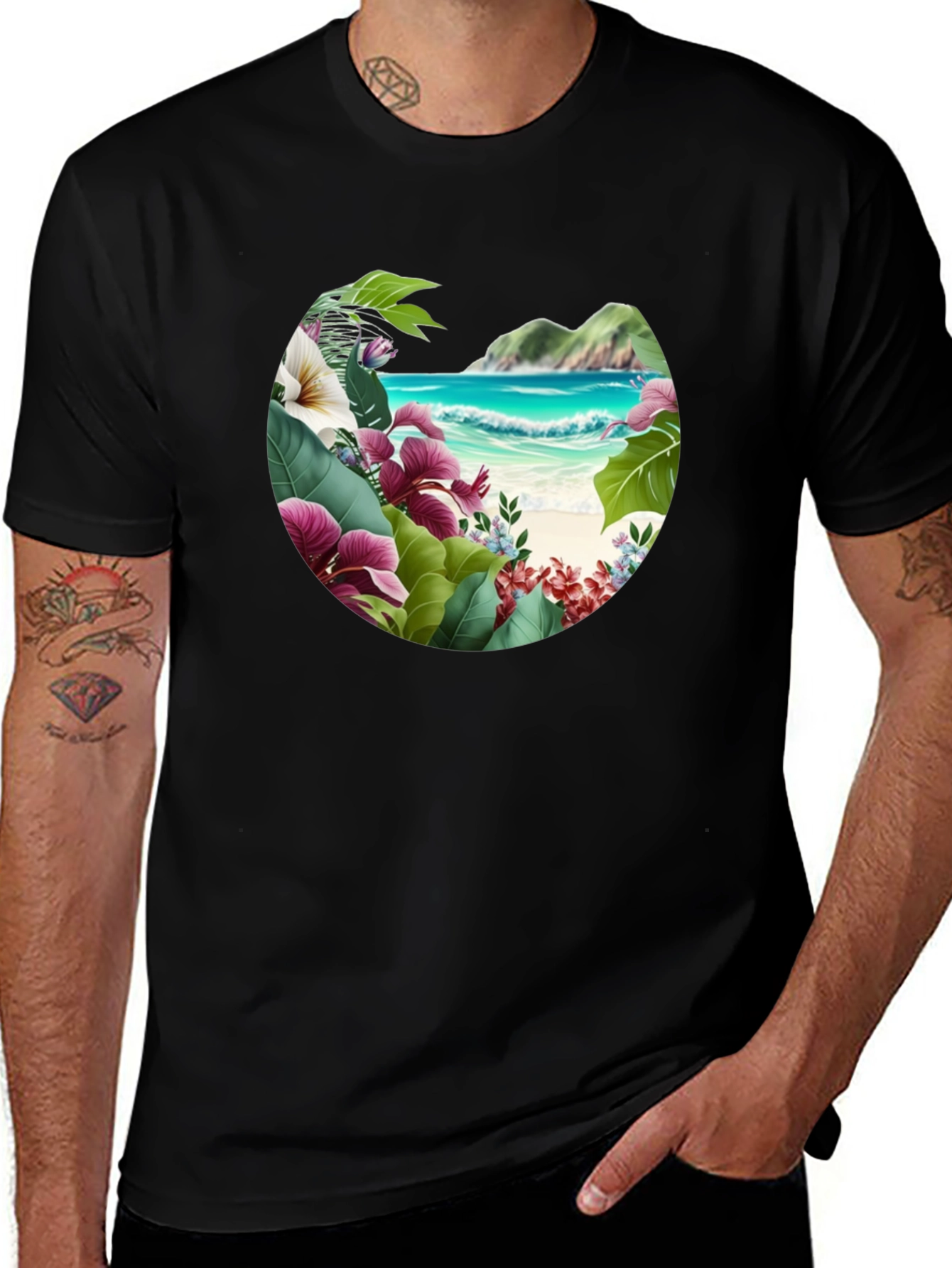 Tropical Island Floral Graphic Mens T-Shirt