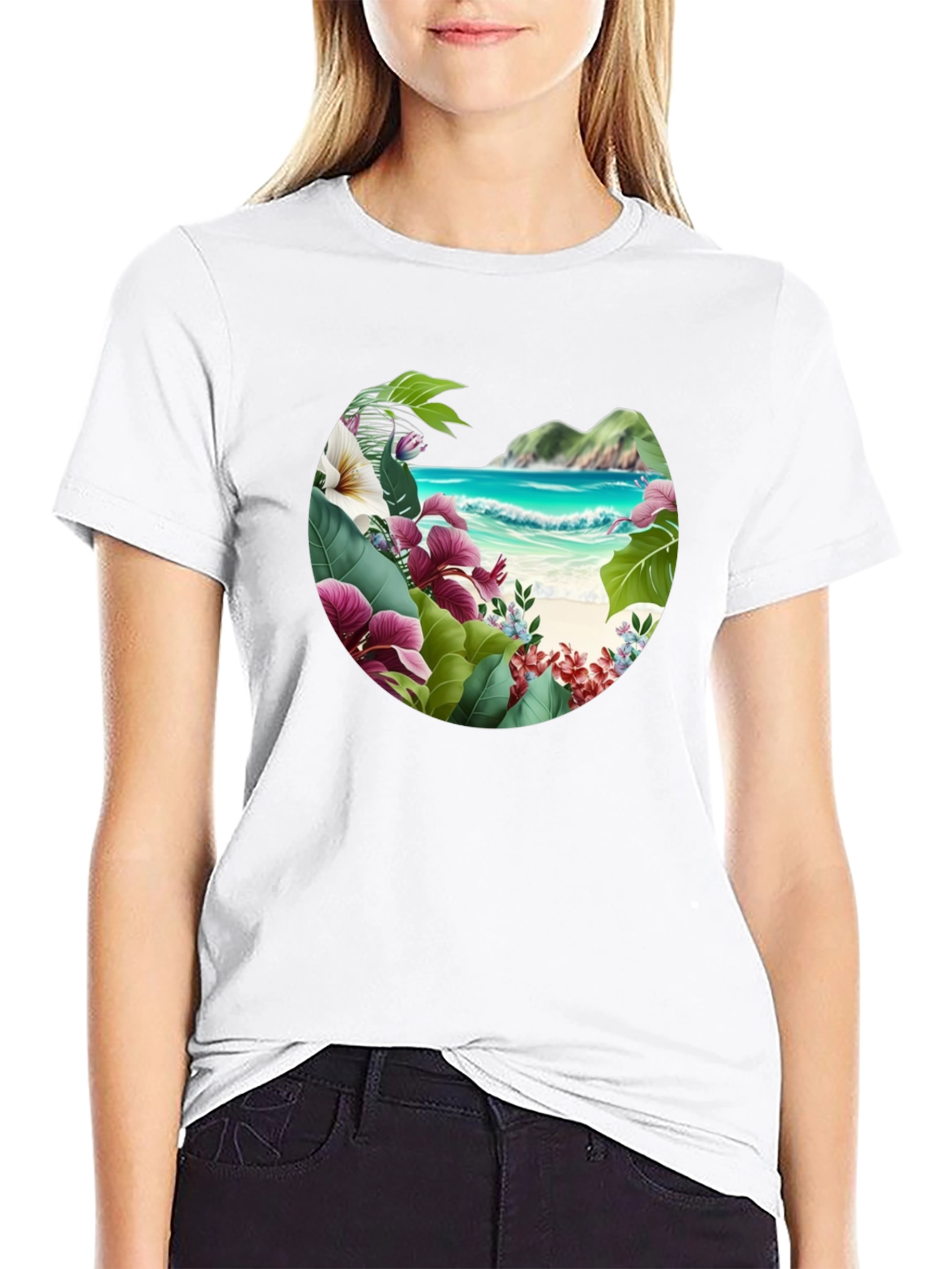 Tropical Island Floral Graphic Mens T-Shirt