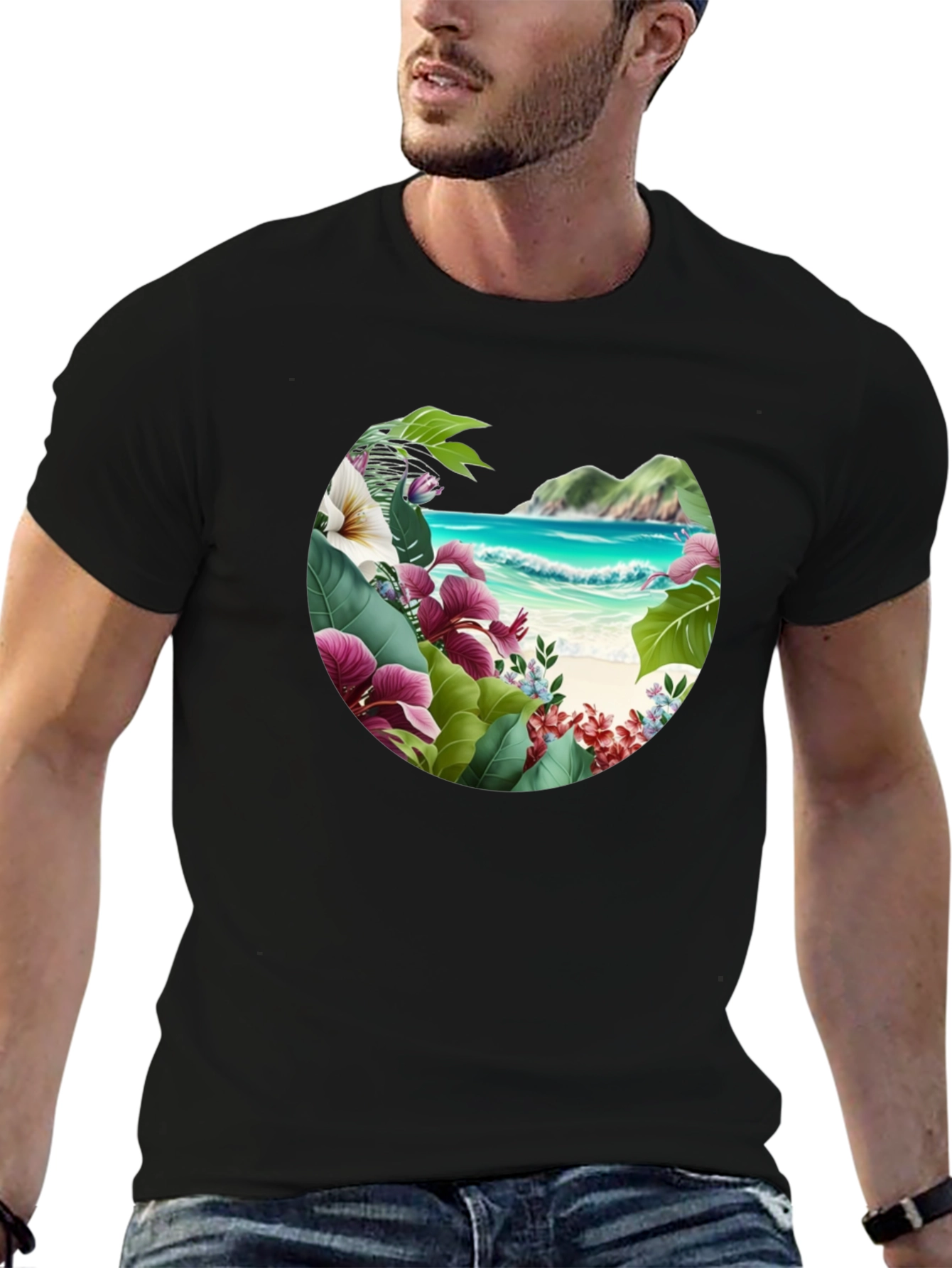 Tropical Island Floral Graphic Mens T-Shirt