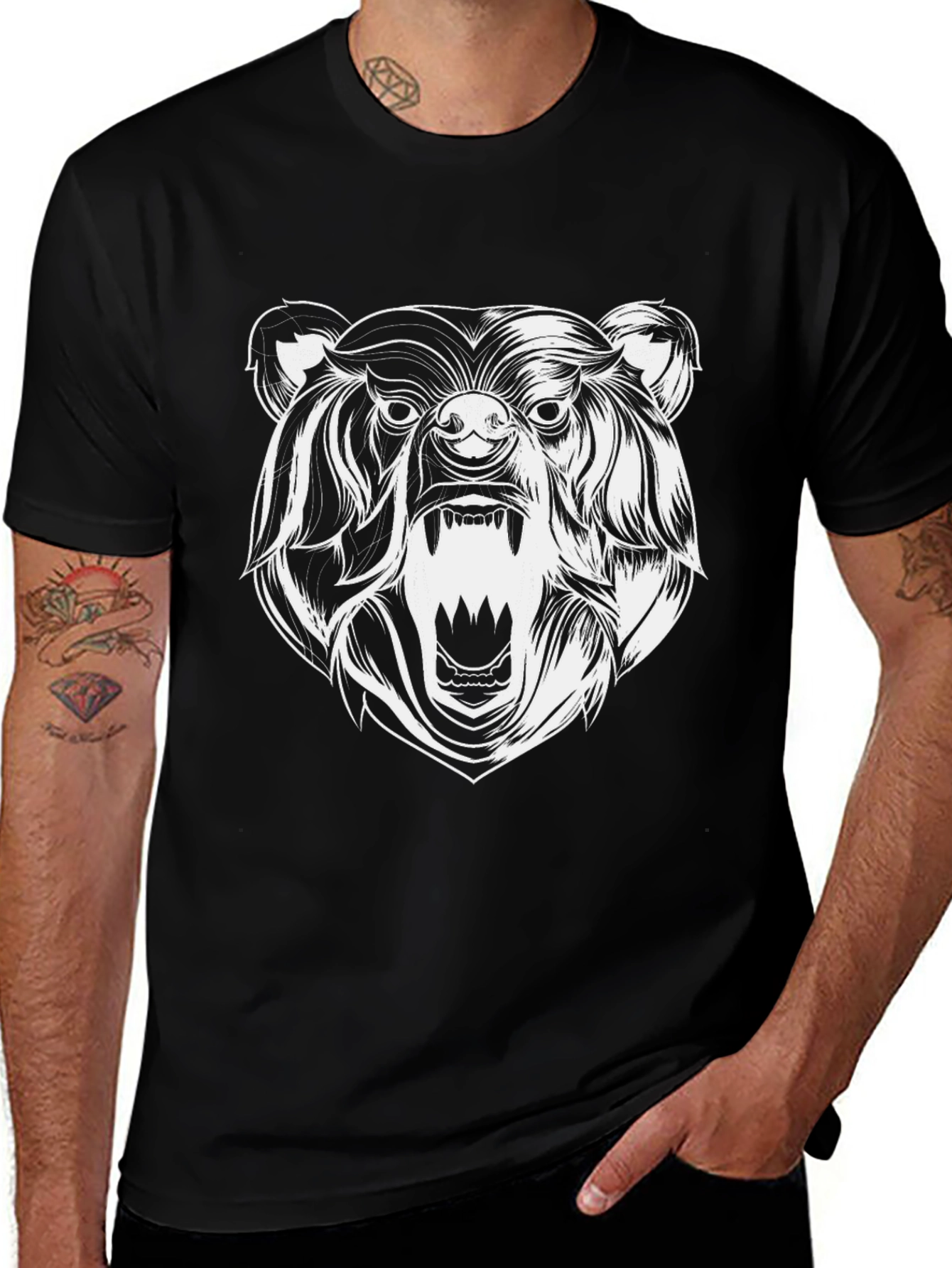 Black Bear Graphic Tee - Mens Crew Neck T-Shirt