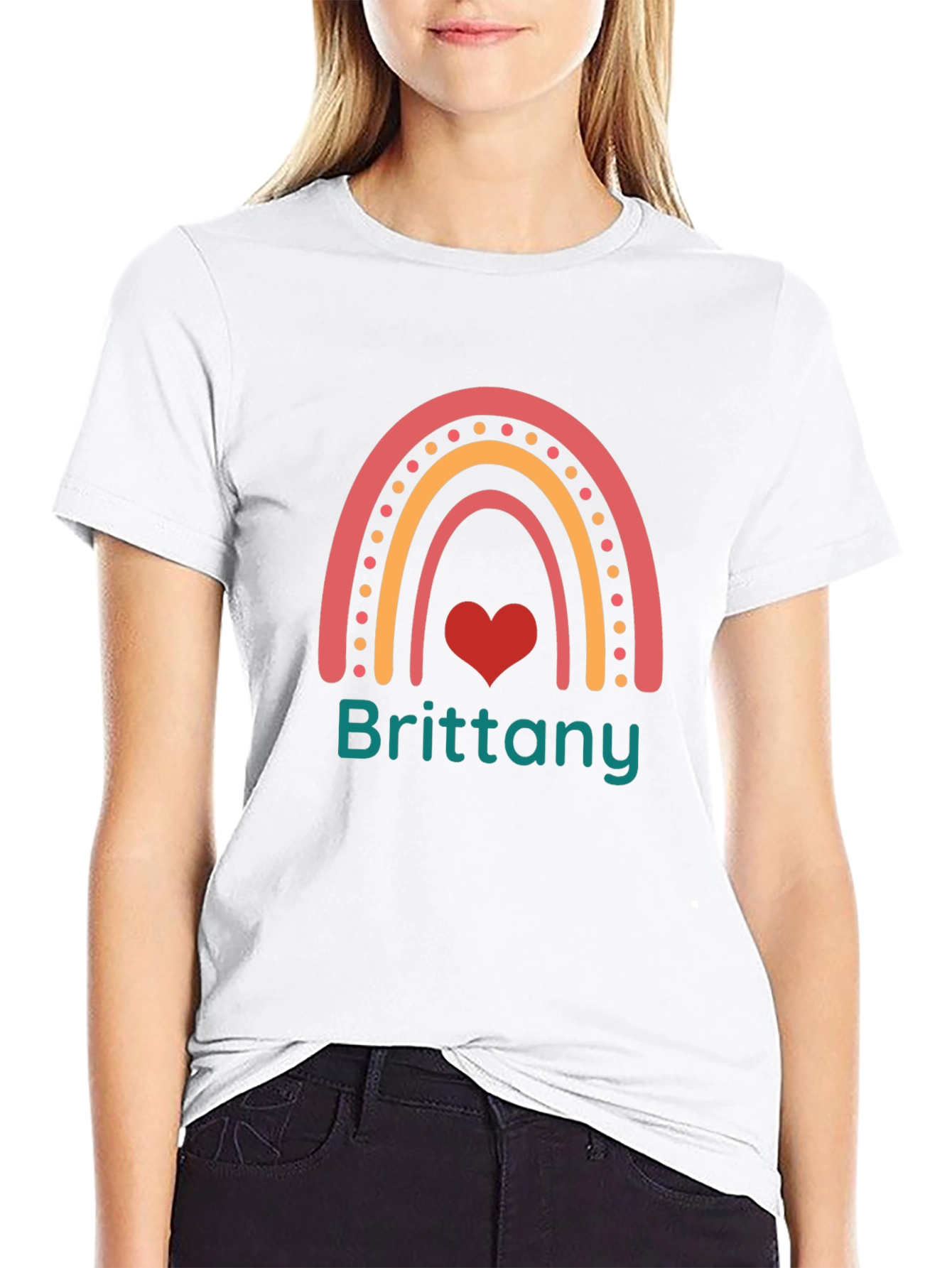 Brittany Rainbow Heart Personalized T-Shirt