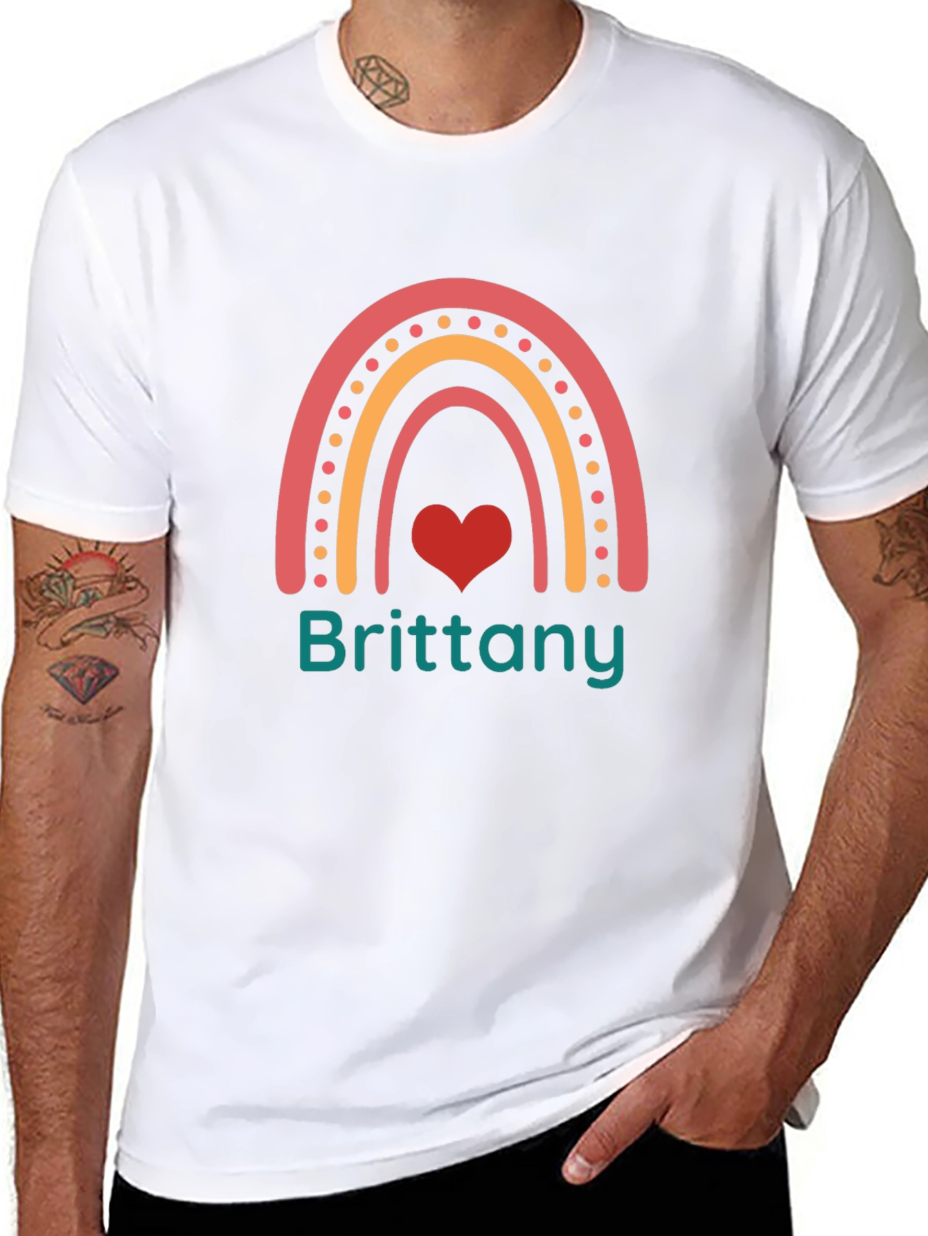 Brittany Rainbow Heart Personalized T-Shirt