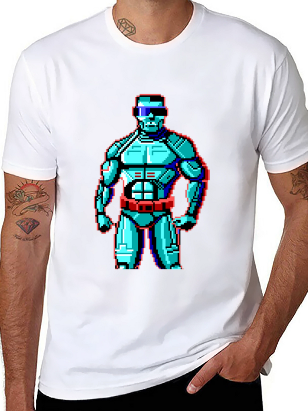 Retro Pixel Robot Graphic T-Shirt - Black