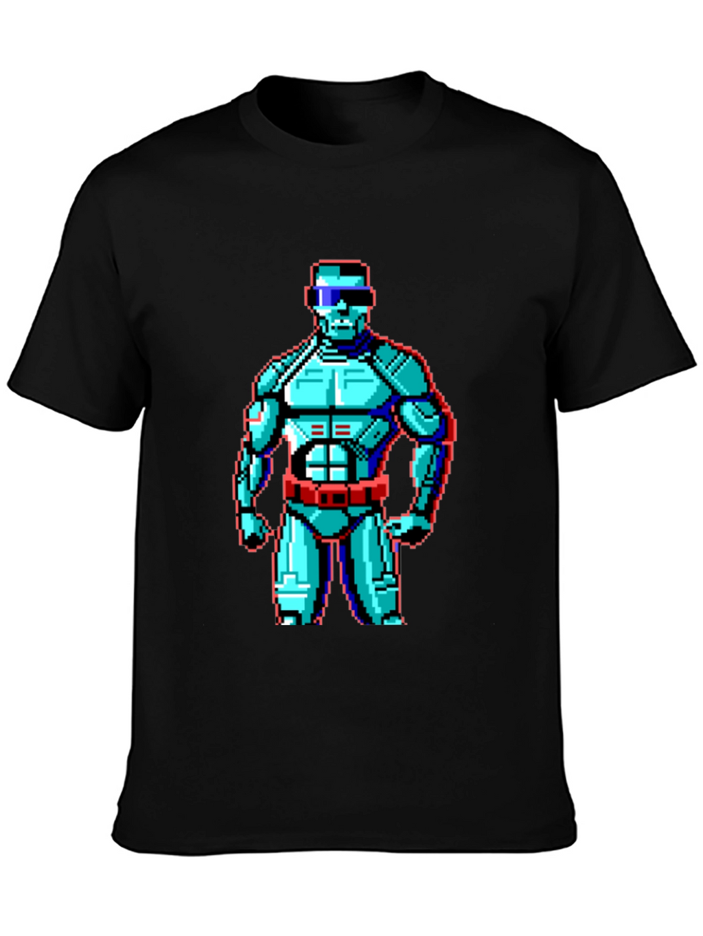 Retro Pixel Robot Graphic T-Shirt - Black