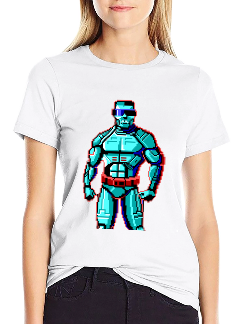 Retro Pixel Robot Graphic T-Shirt - Black