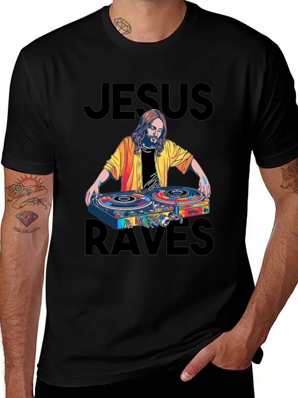 Jesus Raves Black Graphic Tee