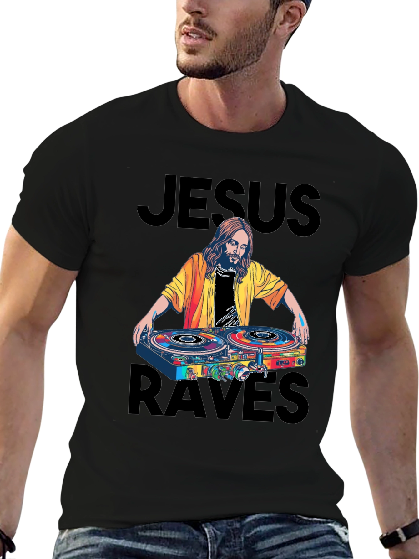 Jesus Raves Black Graphic Tee