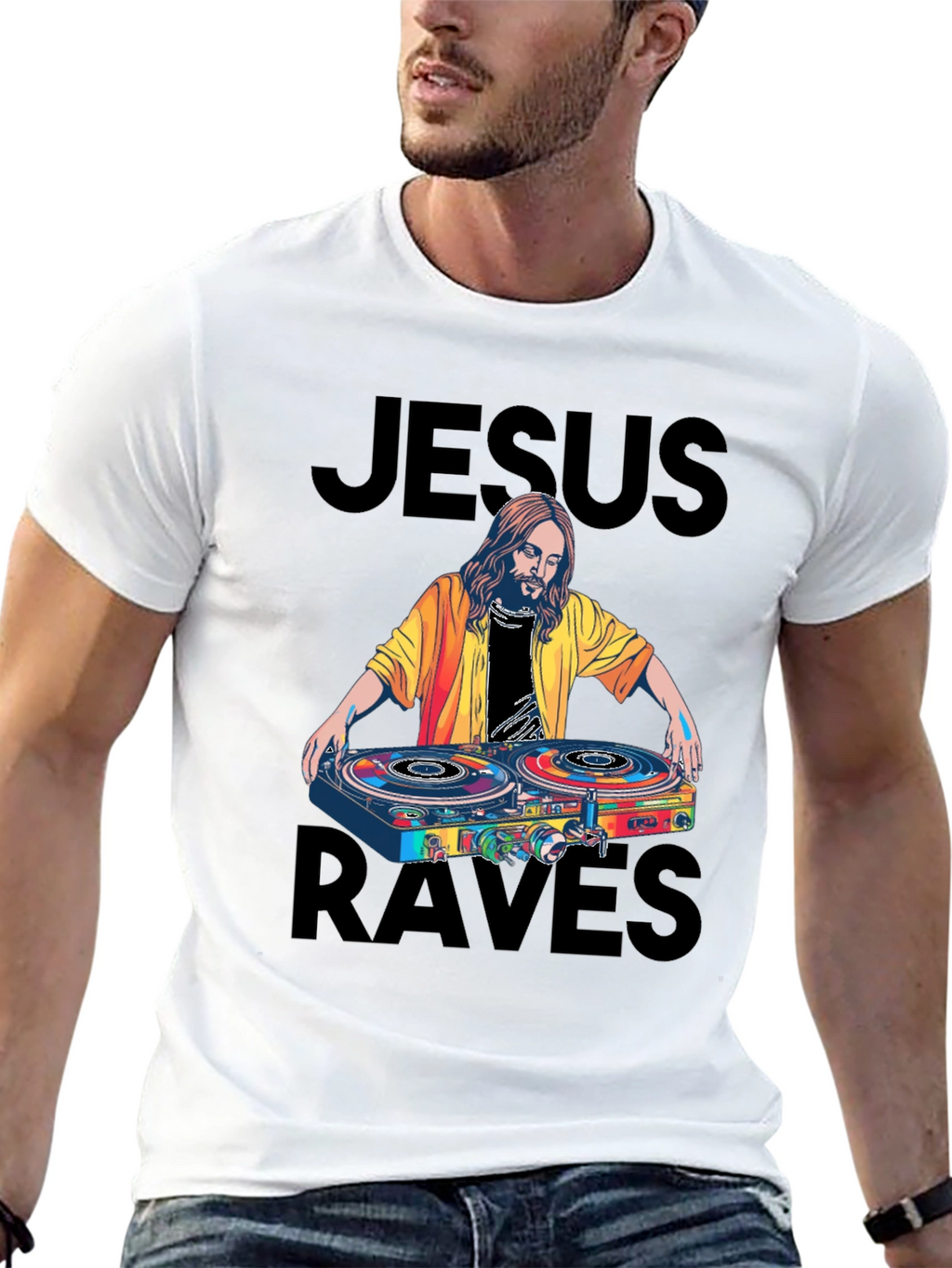Jesus Raves Black Graphic Tee
