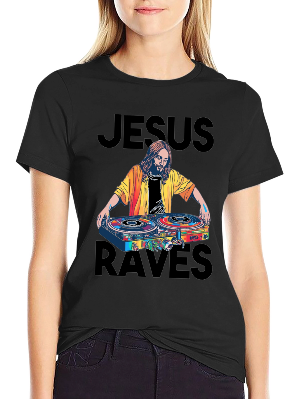 Jesus Raves Black Graphic Tee