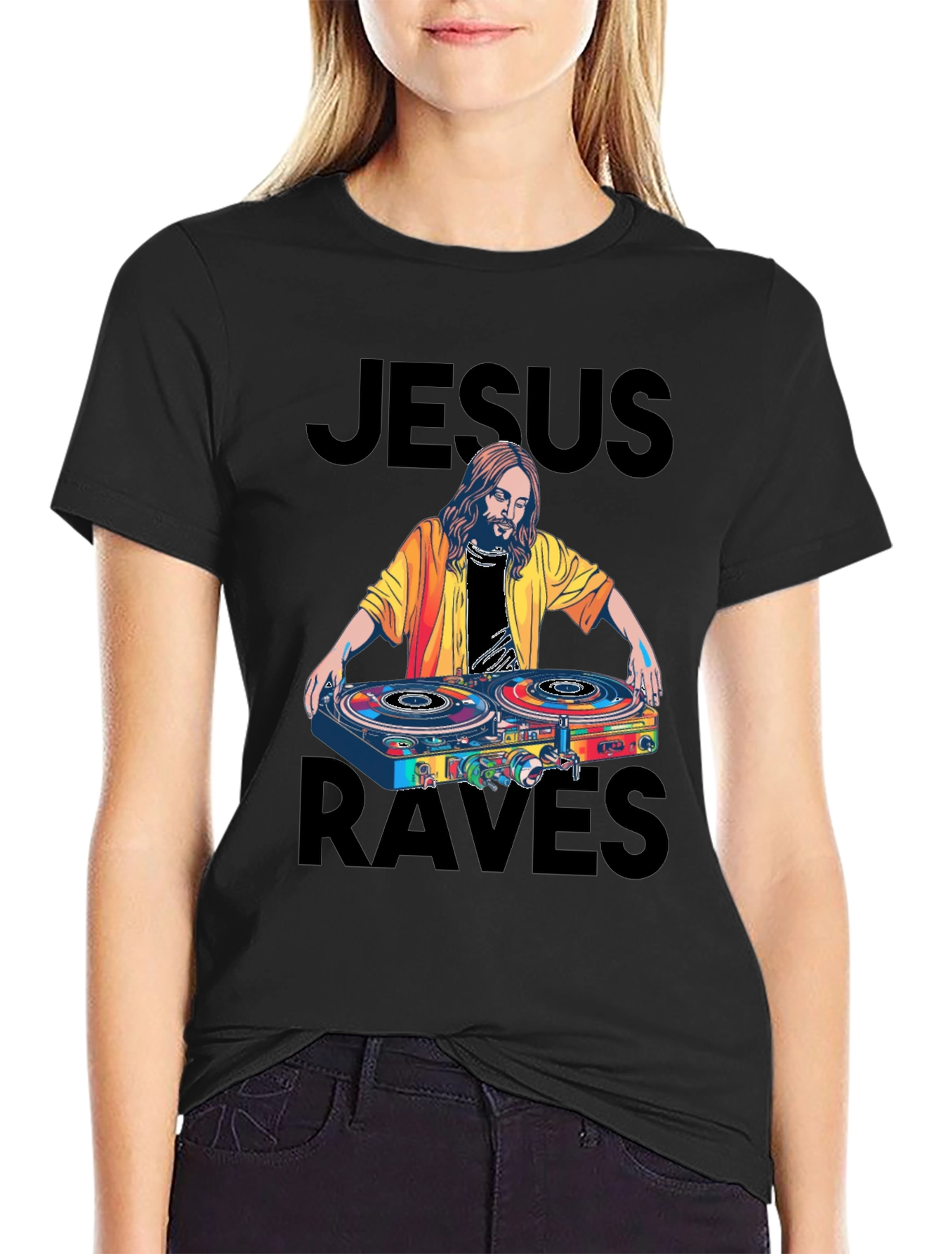 Jesus Raves Black Graphic Tee