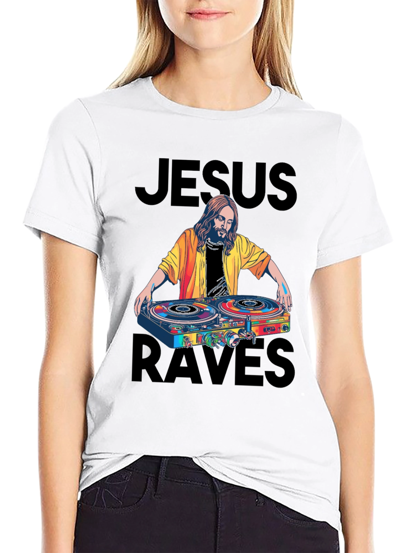 Jesus Raves Black Graphic Tee